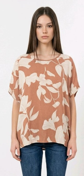 T-shirt med blomsterprint og rhinsten grøn