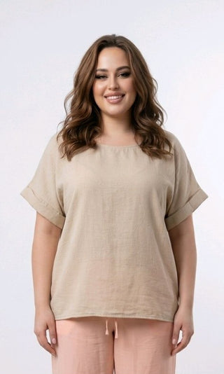 Kortærmet bluse, Beige