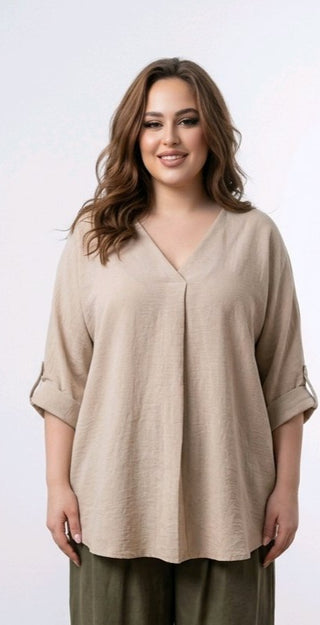 Kortærmet bluse, Beige