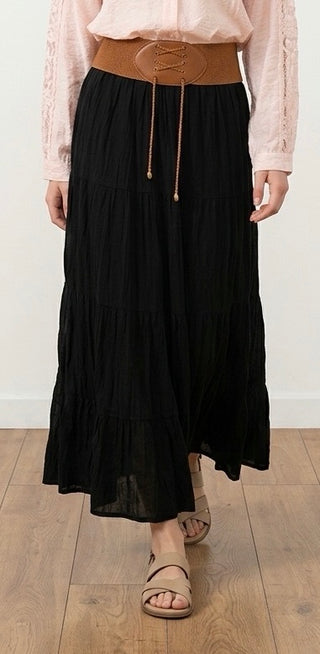 Lang fin nederdel Sort