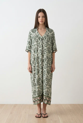 Mønstret kjole Grøn