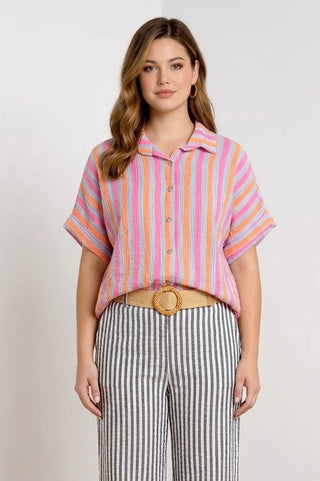 Bluse, Brun/Hvid