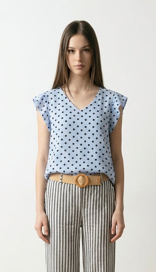 Bluse med dots, Sort
