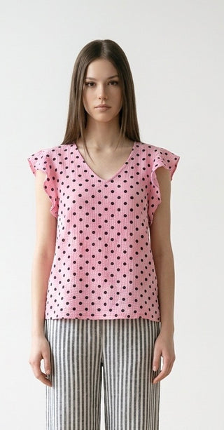 Bluse med dots, pink