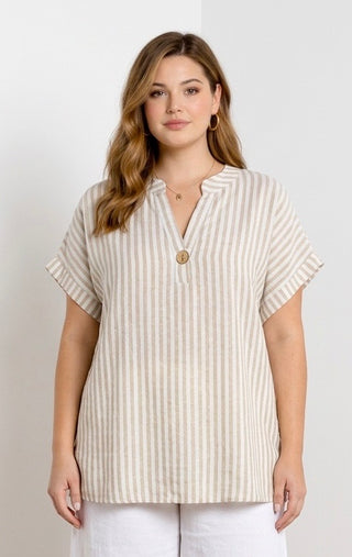 Stribet bluse, Beige
