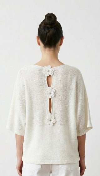 Bluse med blomster bagpå, blå