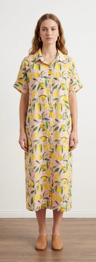 Kjole med citrusfrugter, pink