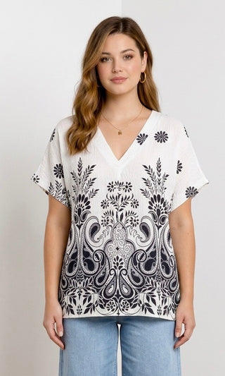 Bluse med blomster, Sort