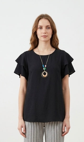 Bluse med smykke, khaki