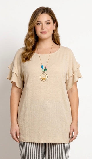 Bluse med smykke, Beige