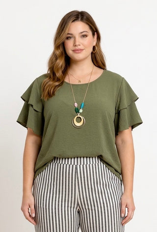 Bluse med smykke, Beige