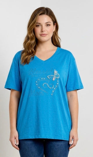 T-shirt Blessed to be called mom, Tyrkis