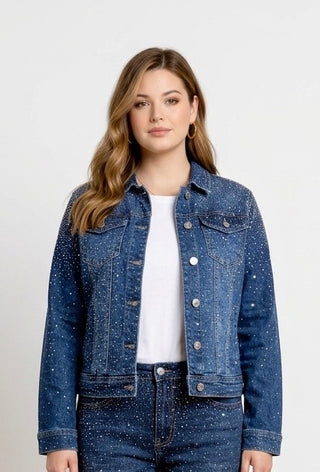 Denim jakke med rhinsten