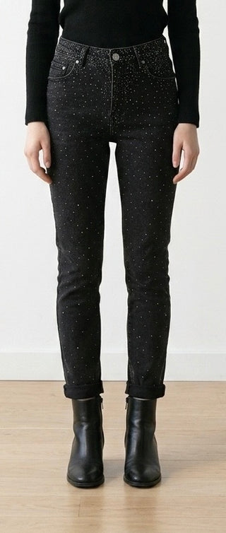 Sort denim med rhinsten