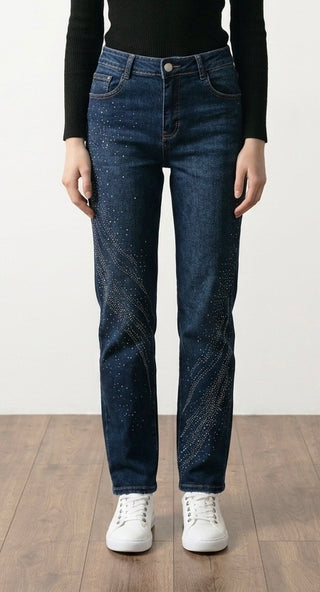 Denim med mønster i rhinsten
