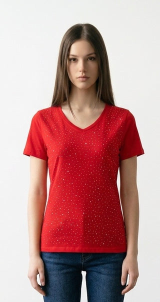 Lækker T-shirt med bling, Rød