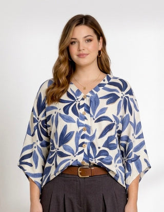Bluse med pynteknapper, Brun