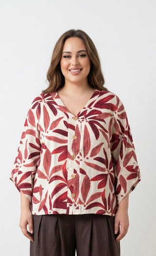 Bluse med pynteknapper, Rød