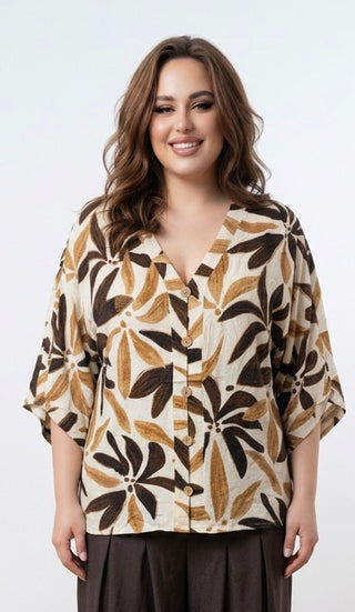 Bluse med pynteknapper, Brun