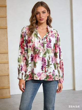 skjortebluse med blomsterprint