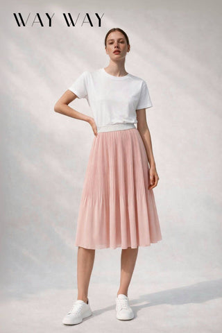 Ensfarvet Plisseret  nederdel, Beige